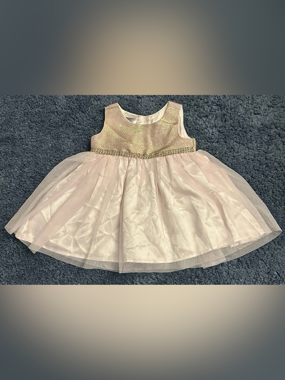 Blueberi Gold Baby Girl 12M Pink Glitter Front Rhinestone Sleeveless Tulle Dress